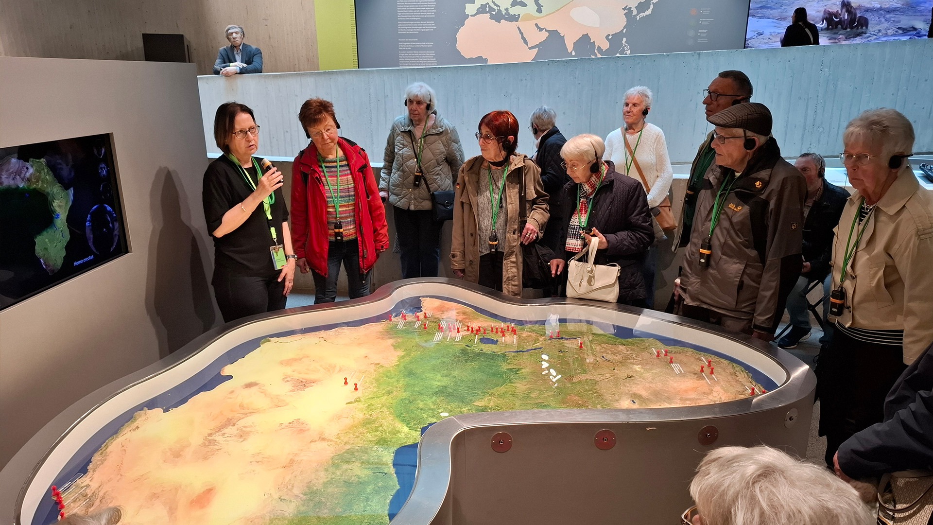 Die Teilnehmenden nehmen an der Führung im Neandertalmuseum teil.